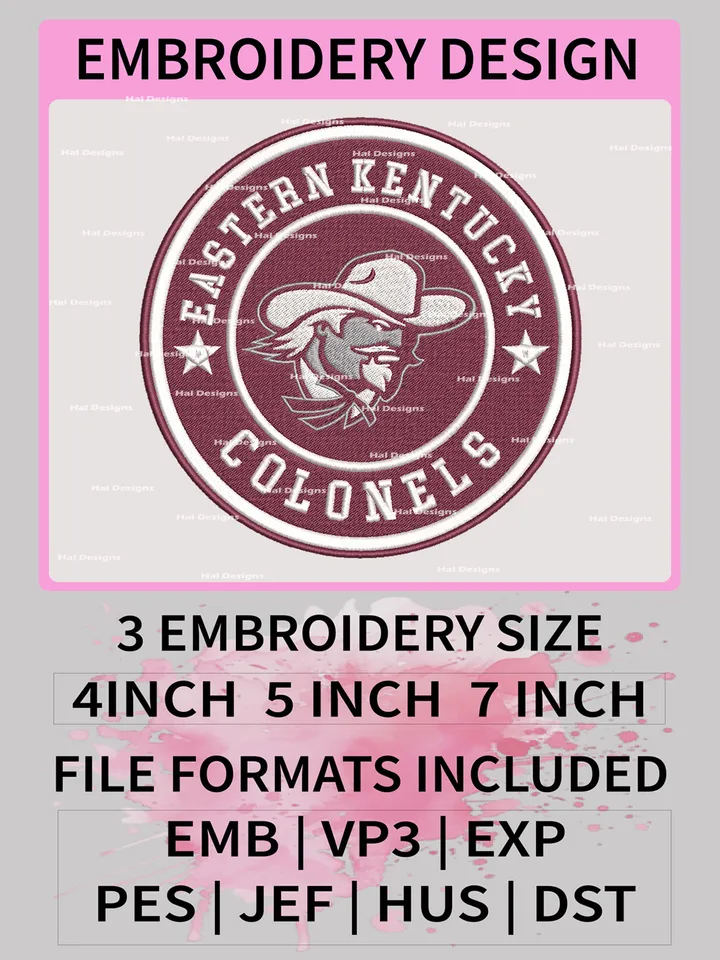 NCAA Eastern Kentucky Colonels Embroidery File, 3 Sizes, 6 Formats, NCAA Machine Embroidery Design, NCAA Logo, NCAA Teams