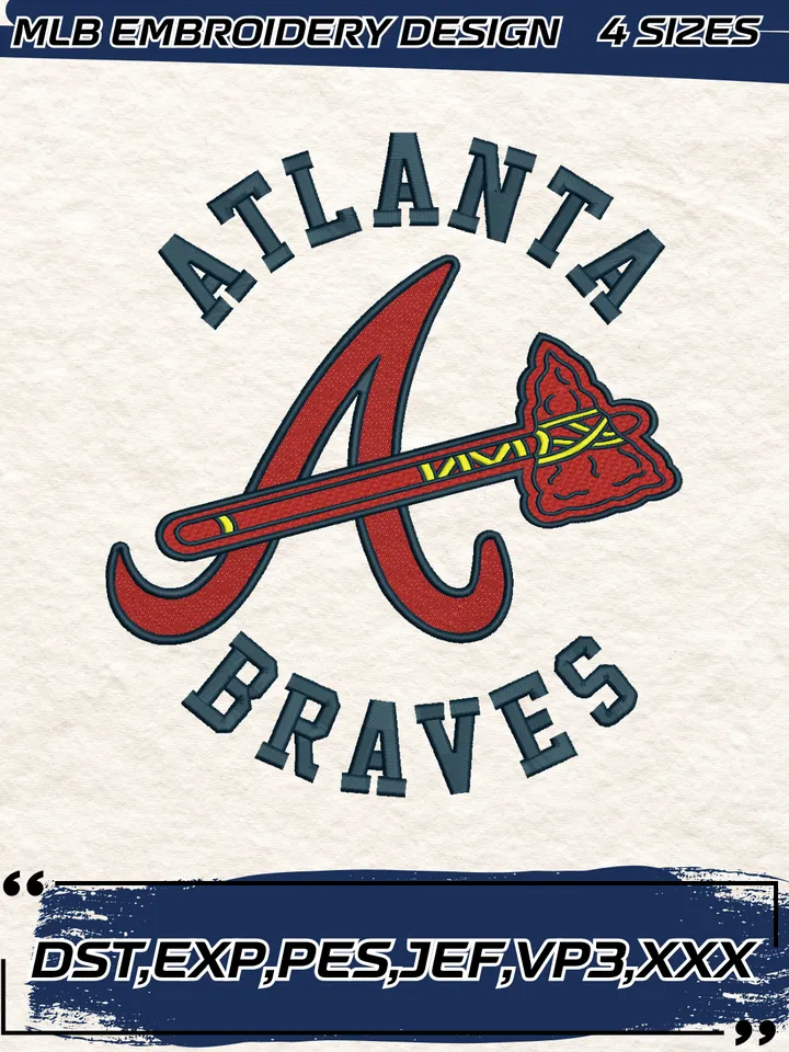 Atlanta Brave MLB Baseball Embroidery Design,MLB Embroidery Design,Machine Embroidery Design File,4 Sizes, Digital Download