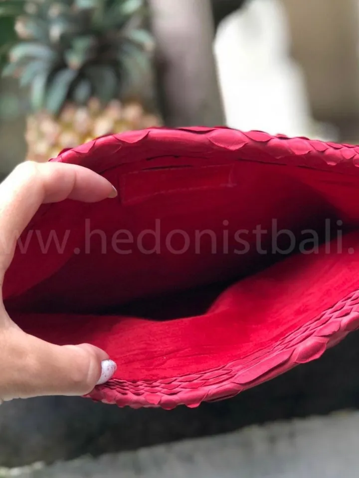 Genuine Python Skin Envelope Red Clutch | Exotic Leather Bags | Small Classy Handmade Clutch | Flat women Elegant Evening Clutch| Snake Bag