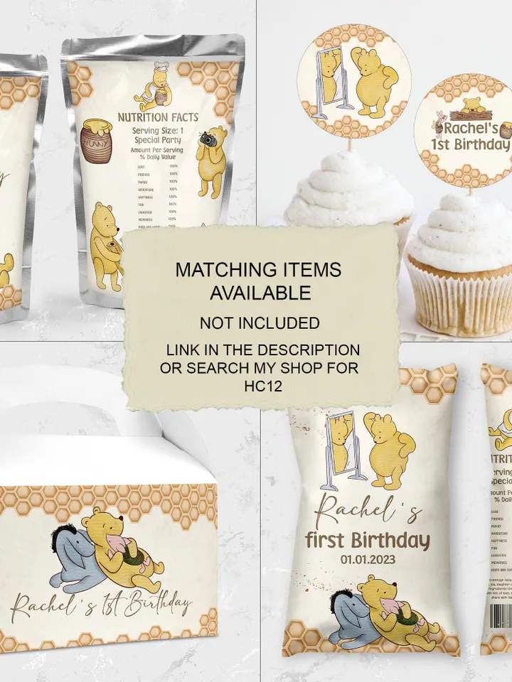 Juice Label Winnie the Pooh; Winnie the Pooh 1st Birthday; Printable Juice Label; Winnie the Pooh Party Decoration Editable Winnie Pooh hc12
