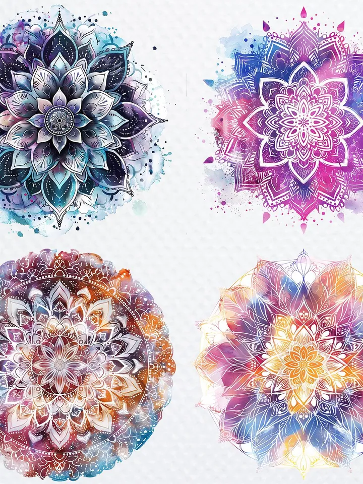 25 Abstract Mandala PNG Bundle, Spiritual Mandala Watercolor clipart for sublimation pack, Digital download, Paper craft, junk journal