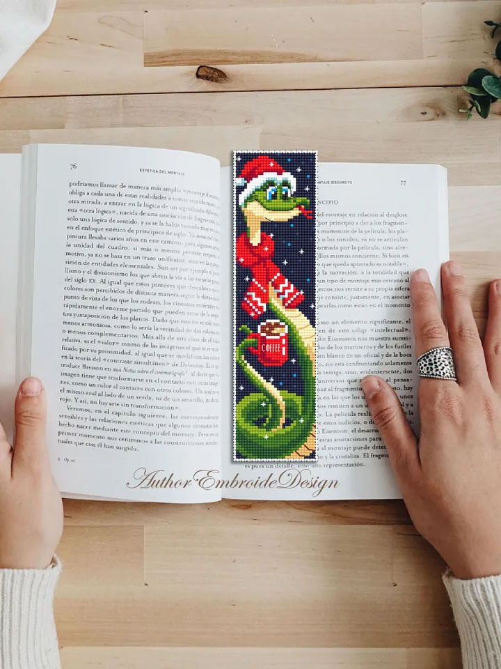 Christmas bookmark cross stitch pattern PDF download Cute snake cross stitch chart, Coffee bookmark pattern digital PDF Happy new year #B362