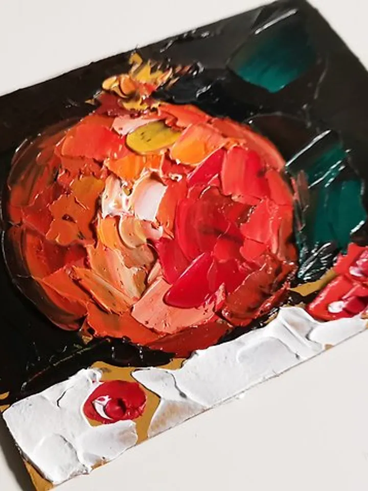 Pomegranate Painting Original Art Small Impasto Oil Painting Fruit Art Verafe