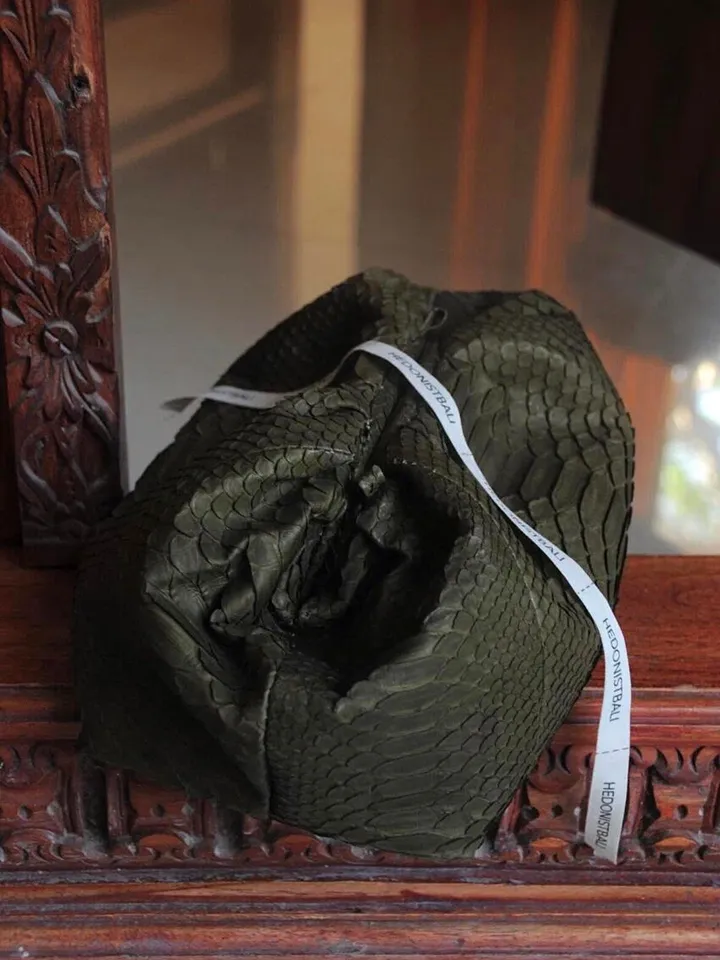 Genuine python skin khaki pouch bag | exotic leather bags | small size soft clutch | green designer bag | gift for her | classy purse