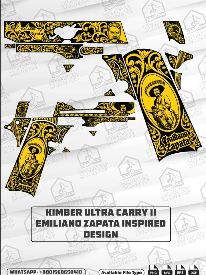 Kimber ultra carry ii Emiliano Zapata inspired svg Design: Engrave Files | Engraving Art | laser Cut