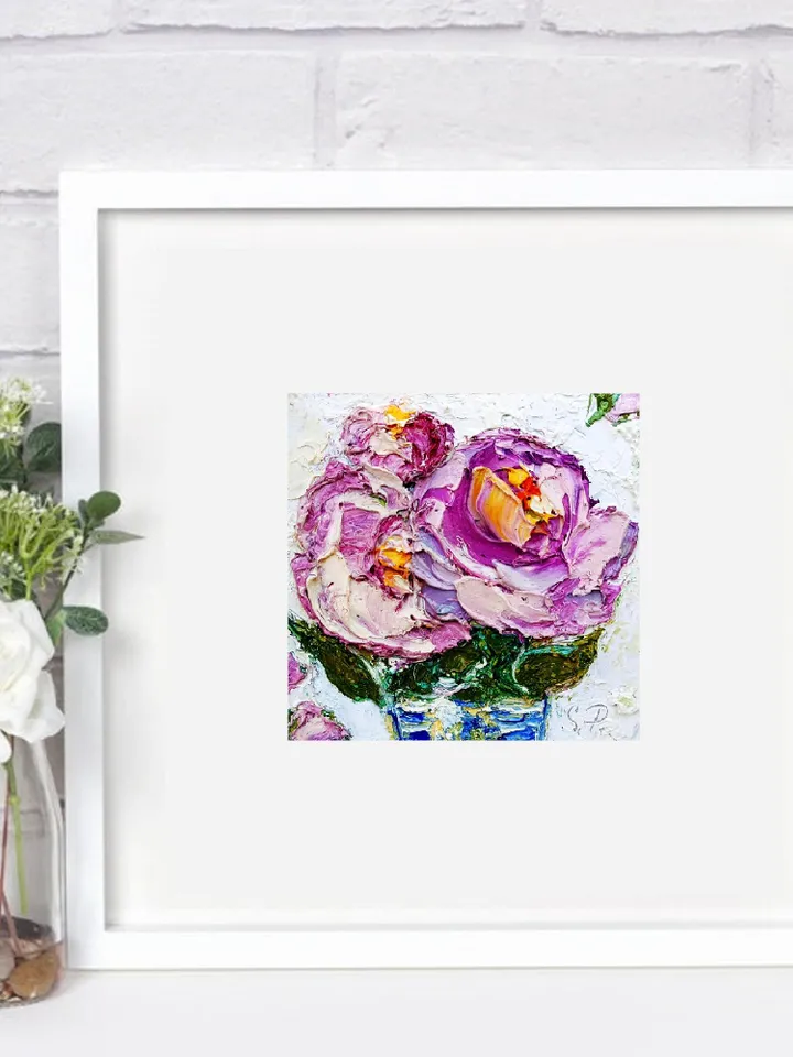 Peonies Painting Cornflower Original Art Impasto Oil Painting 4x4 Impasto Peonies Wall Art Floral Meadow Painting Field