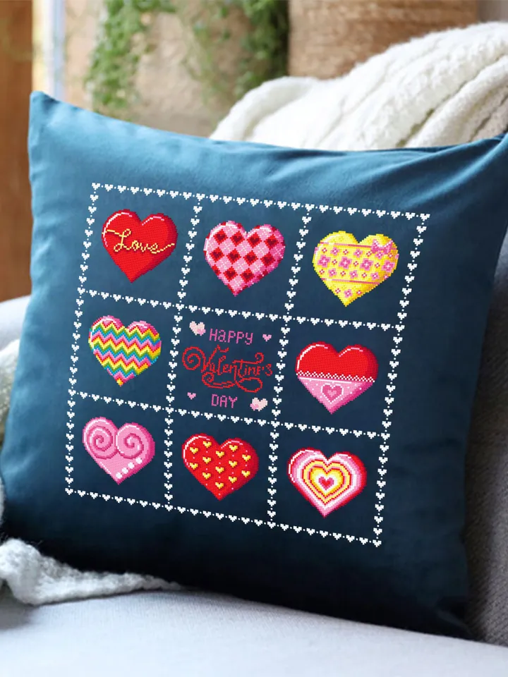 Love hearts cross stitch pattern PDF download Sampler cross stitch funny valentine, Happy Valentines day, Small heart cross stitch chart #T8