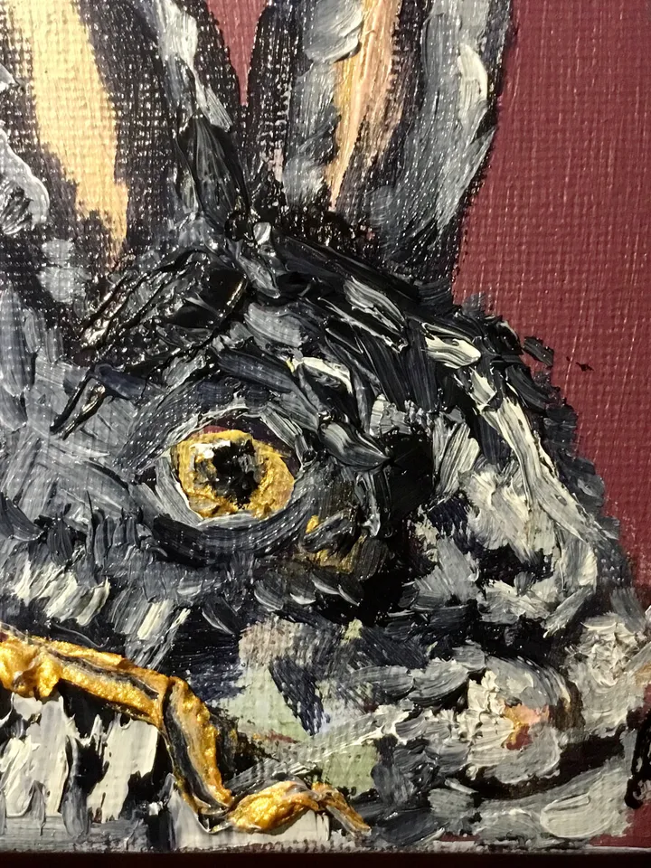 Set of 2 black rabbits painting,bunnies diptych painting original oil painting on small canvases,miniature love uniqie gift paintin