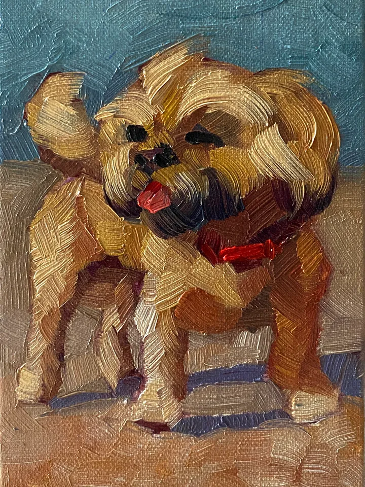 Dog oil painting original, Pet portrait artwork, Animal miniature wall art 4x6