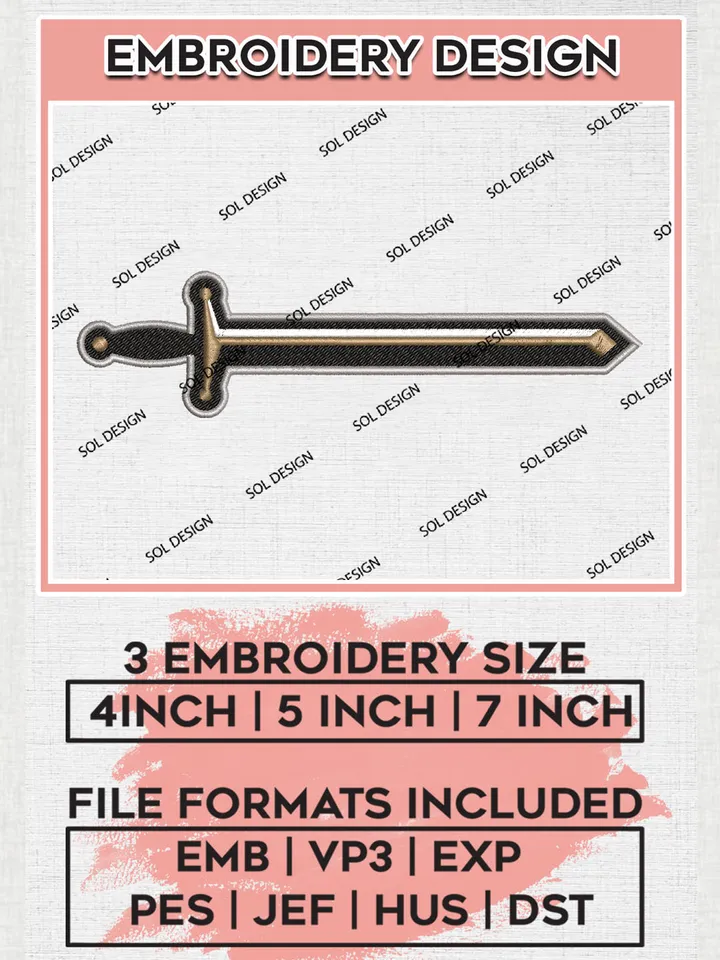 UCF Knights College Team Sword Logo Embroidery Design Files, NCAA UCF Knights Machine Embroidery, NCAA Teams, 3 sizes, NCAA Machine embroidery designs, Digital Download