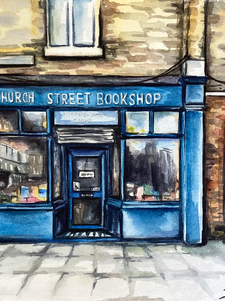 Old bookshop painting Original watercolor painting Cityscape painting House art