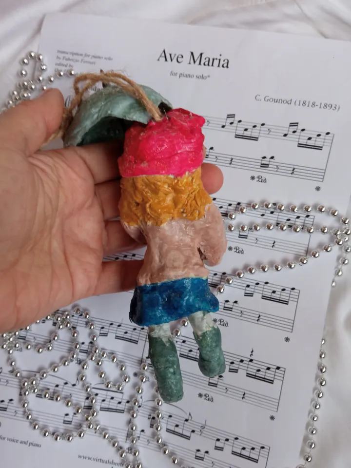 Vintage-Inspired Cotton Toy: Girl with Umbrella - Handmade Collectible. Art doll. Christmas tree toy. Christmas ornaments Spun cotton doll.