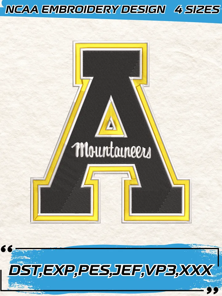 Appalachian State Mountaineers Logos Embroidery Designs,NCAA Logo Embroidery Design,Machine Embroidery Design File,4 Sizes, Digital Download