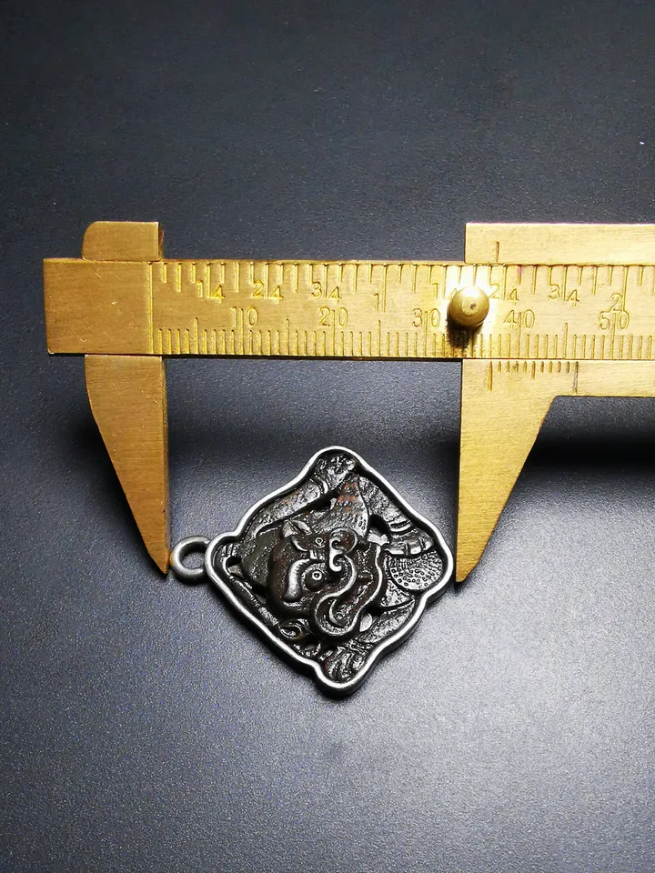 Gandhanra Antique Tibetan Buddhist Amulet,Tiger-the Four Dignities(Garuda,Tiger,Dragon,Lion),Buddhist Protective Talisman,Inlaid with Sliver