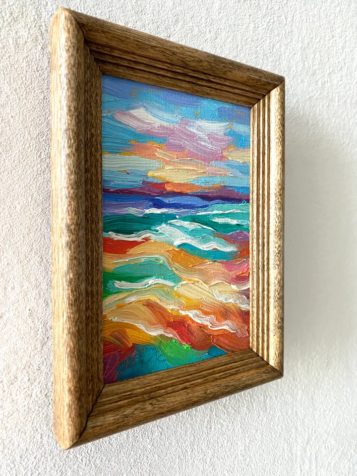 Seascape Oil Painting Original Sea Landscape Painting Impasto Small Artwork Ocean Coastal Wall Art
