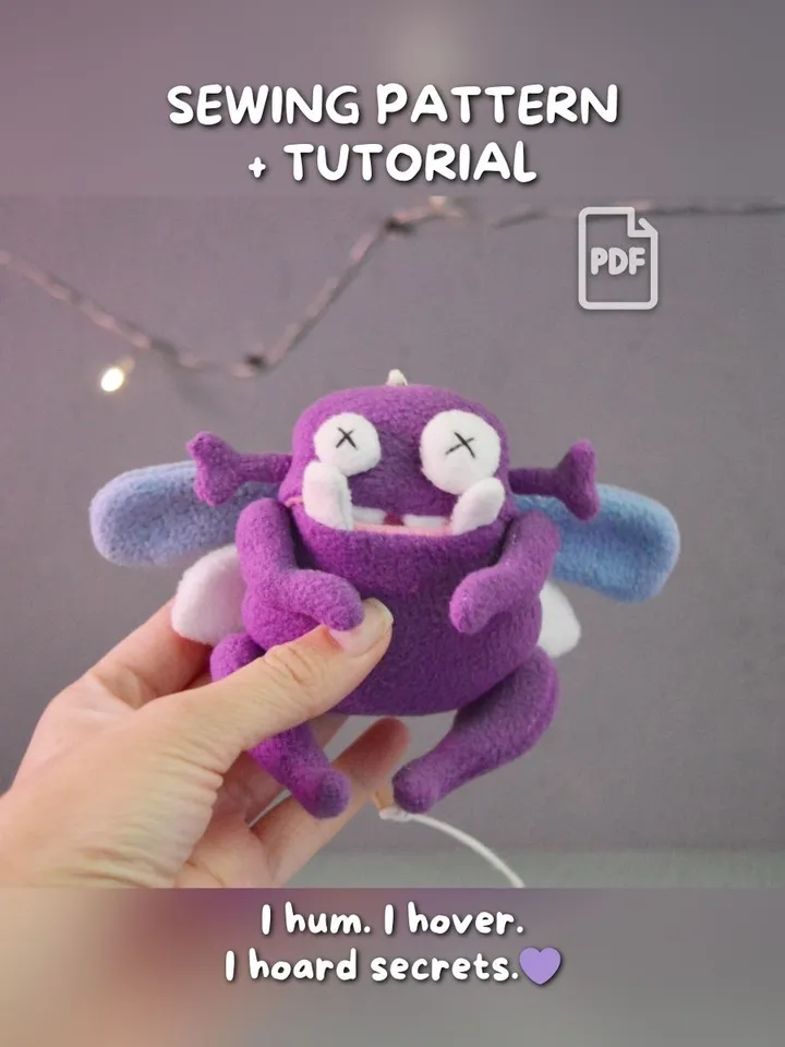 Plush Toy Pattern PDF – Fleece Bug-Wing Monster Softie