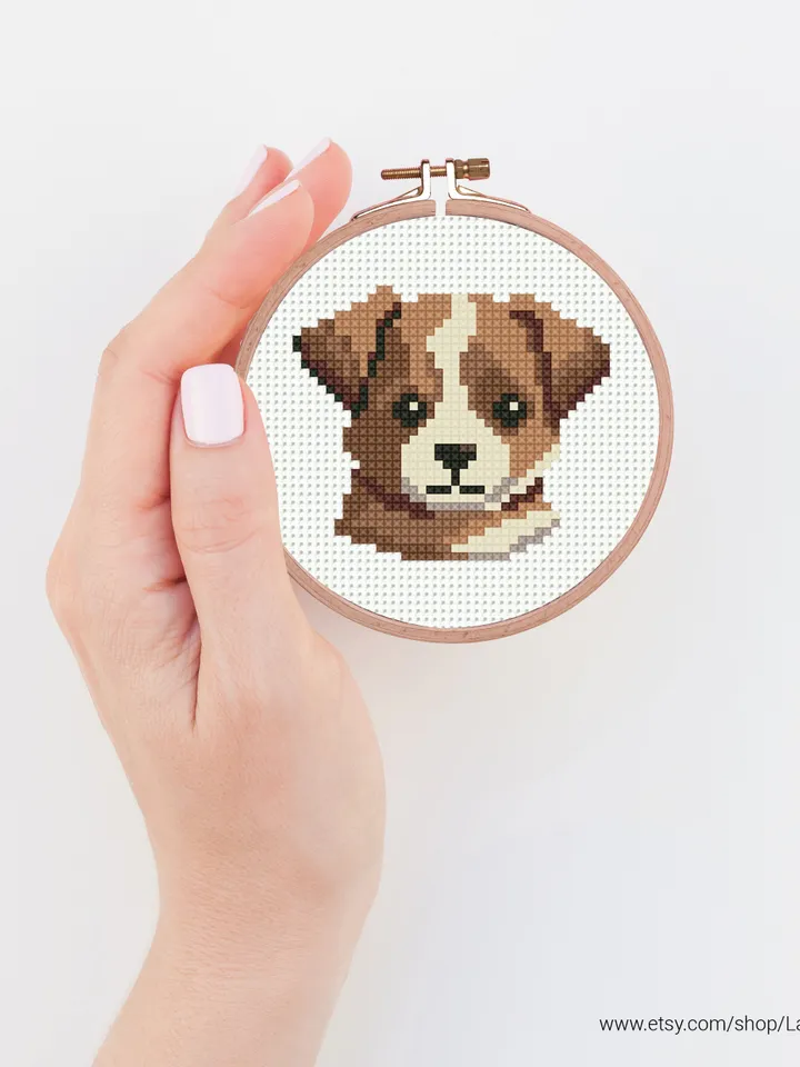 Mini cute puppy Cross stitch patterns, contemporary dog, animals, beginner counted, modern chart, gift DIY, embroidery, instant PDF