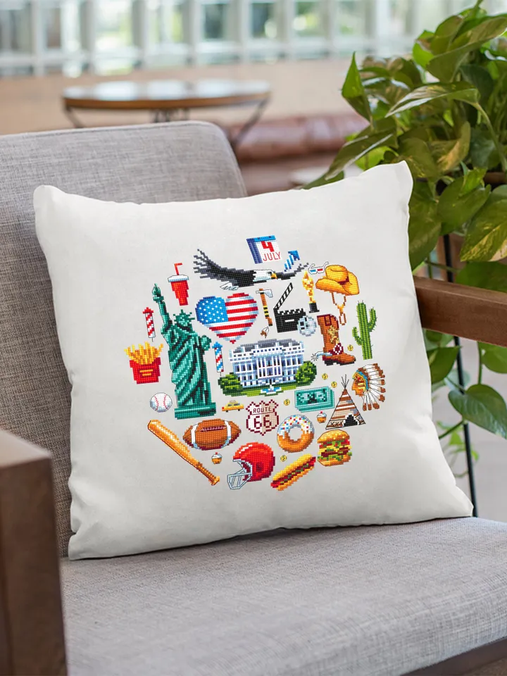 USA cross stitch pattern download PDF United States of America pattern round sampler Independence day Modern beginner stitch Home decor #E11