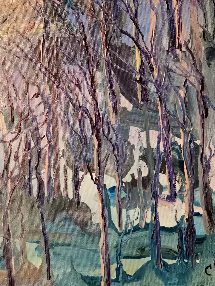 Lake Sunset Forest Art Original Oil Painting Abstract Sea Artist Svinar Oksana