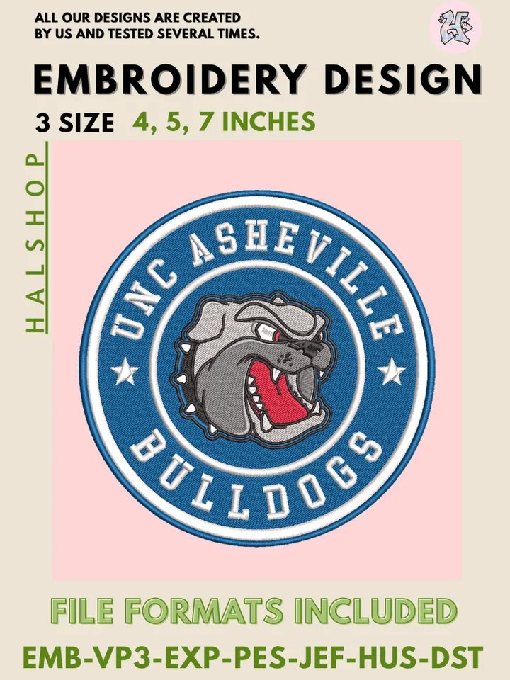 NCAA UNC Asheville Bulldogs Round Logo Embroidery, NCAA UNC Asheville Bulldogs Logo Embroidery Files, NCAA Teams, Machine Embroidery Designs, Digital Download