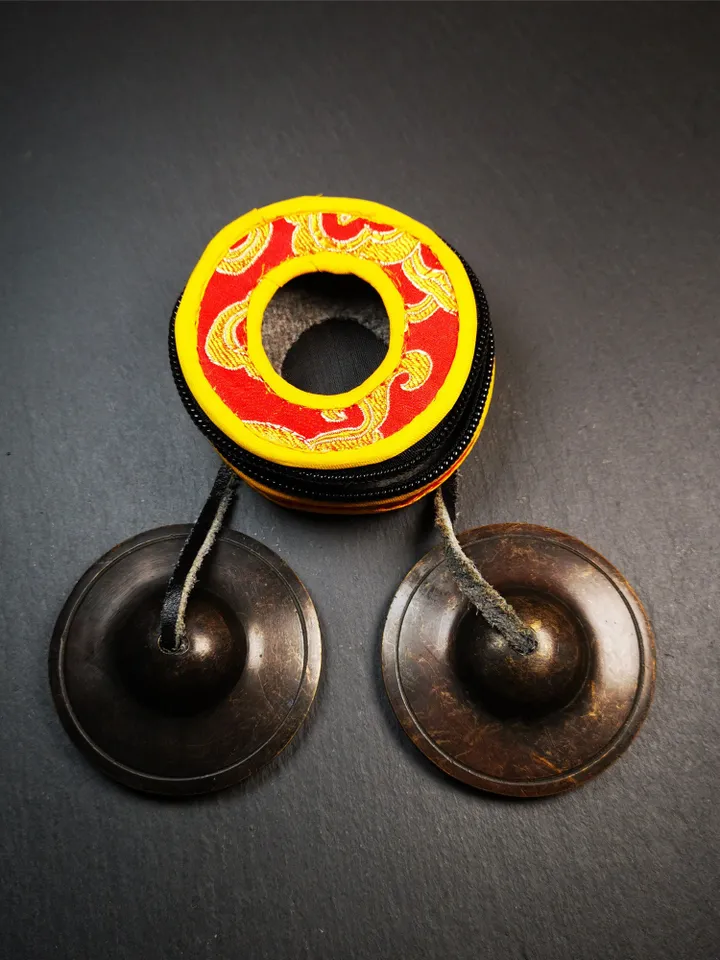 Gandhanra Customized Engrave Tibetan Cymbals,6.5cm Tingsha Bell,Buddhism Ritual Implement,Handmade in Nepal,Dark Color