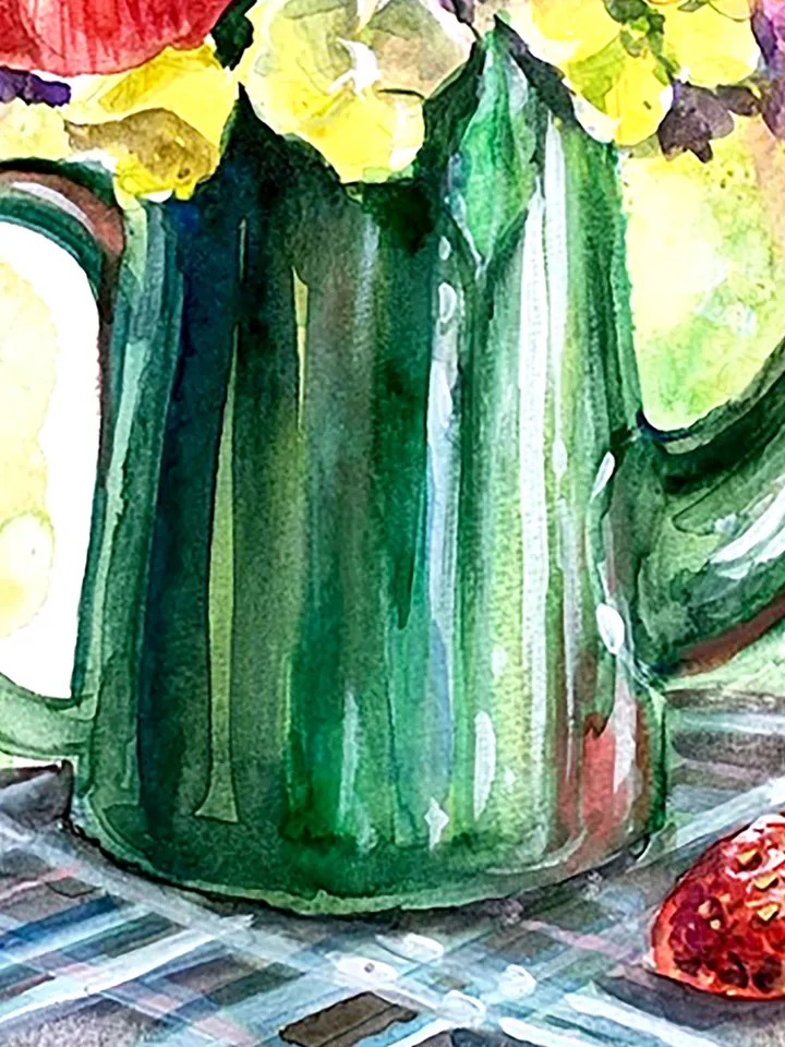 Summer bouquet with poppies, watercolor painting