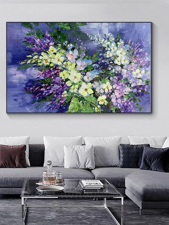 Flower Oil Painting On Canvas Abstract Purple Orchid Flower Painting Floral Wall Art Canvas Living Room Wall Decor Texture Acrylic Painting