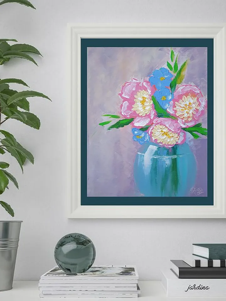 Peony Painting Bouquet Original Art Floral Wall Art Flower Artwork Oil Painting