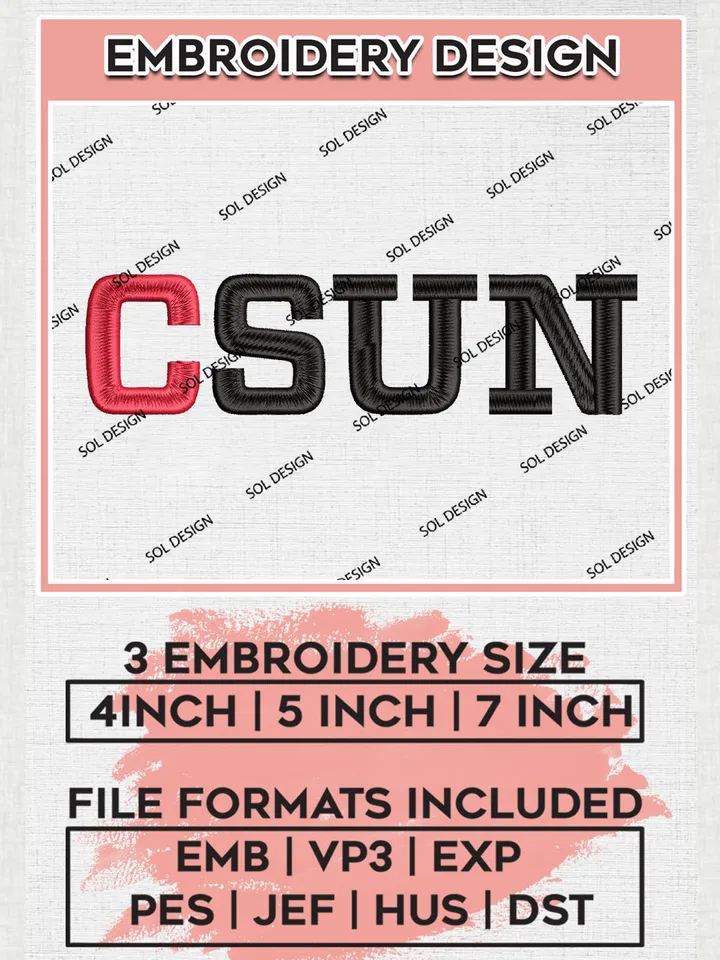 CSUN Matadors NCAA Team Letter Logo Embroidery Design Files, NCAA Cal State Northridge Matadors Machine Embroidery, NCAA Teams, Game Day, 3 sizes, NCAA Machine embroidery designs, Digital Download
