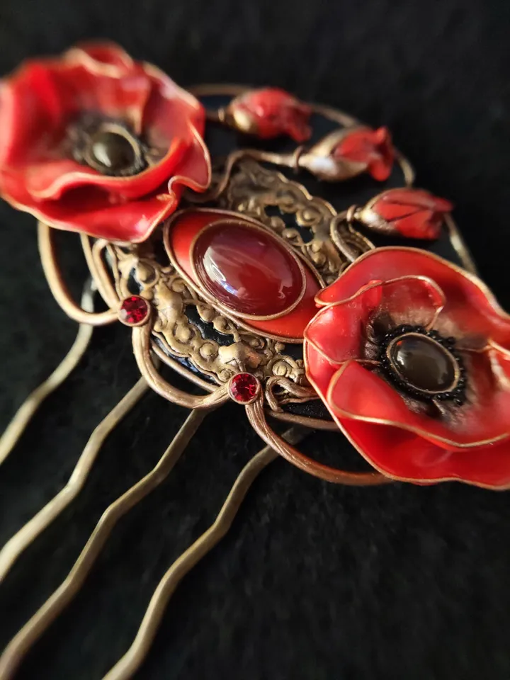 Hair clip Red poppy, Red Poppy Flower, Poppy Flower, Polymer clay Poppy