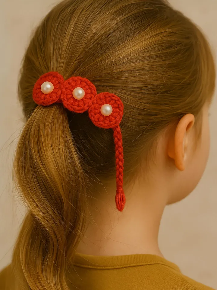 Crochet Flower Bracelet & Hair Tie, Round Boho Style Pearl Beaded Wristband, Handmade Crochet Fashion Jewelry Gift