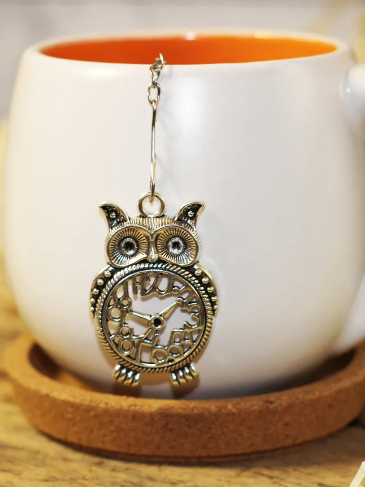 Owl tea ball infuser for herbal tea, Tea infuser charm owl, Tea Strainer owl pendant, loose leaf tea lover gift
