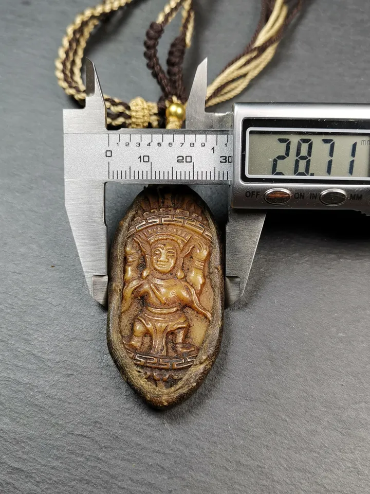Mysterious Tibetan Buddha Statue Amulet,Gandhanra Old Tibetan Yak Bone Carved Pendant,70×29mm