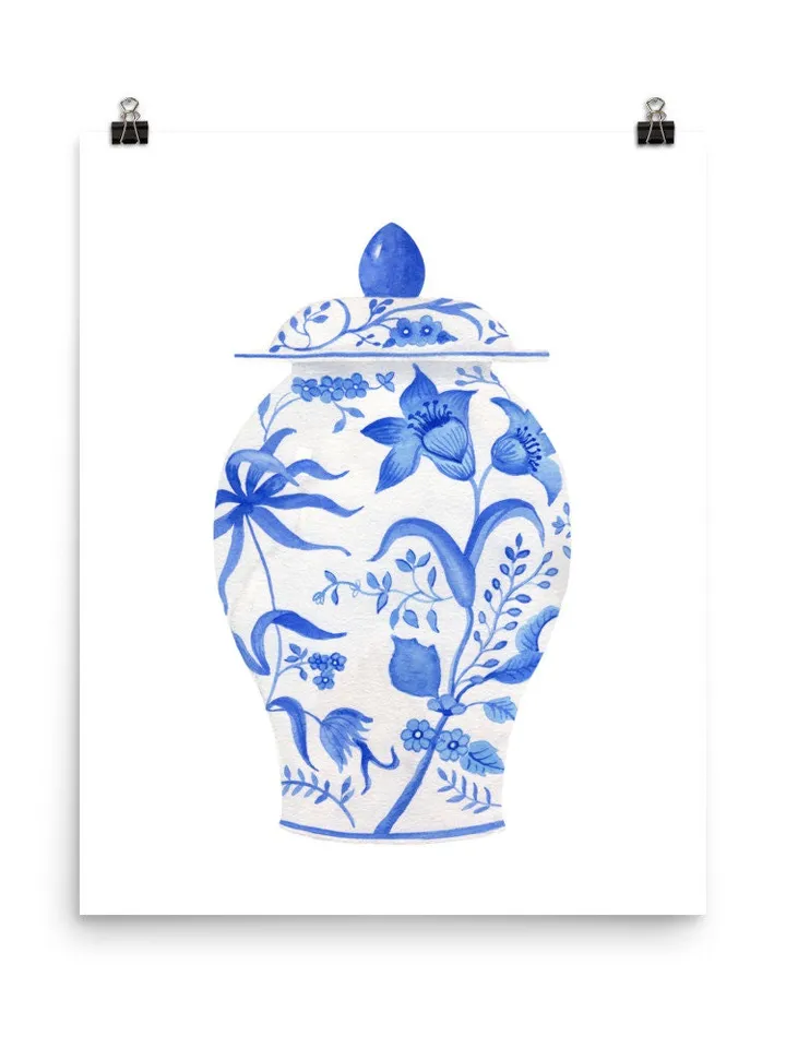 Blue Chinoiserie Vase Set Of 2 Wall Art, Ginger Jar Wall Art, Blue And White, Chinoiserie Chic, Vintage Art Print, Vase Still Life