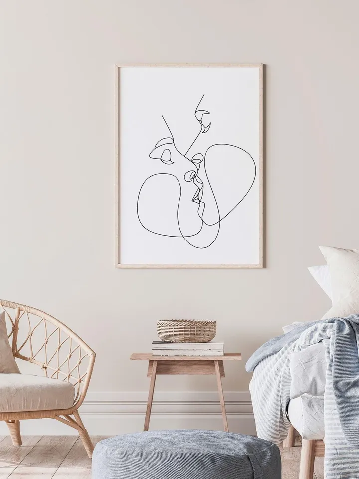 Kissing Couple Wall Art,Couple Line Art Print, One Line Drawing, Fine Line Art, Face Line Art, Love Artwork, Couple Sketch,Kiss One Line Art