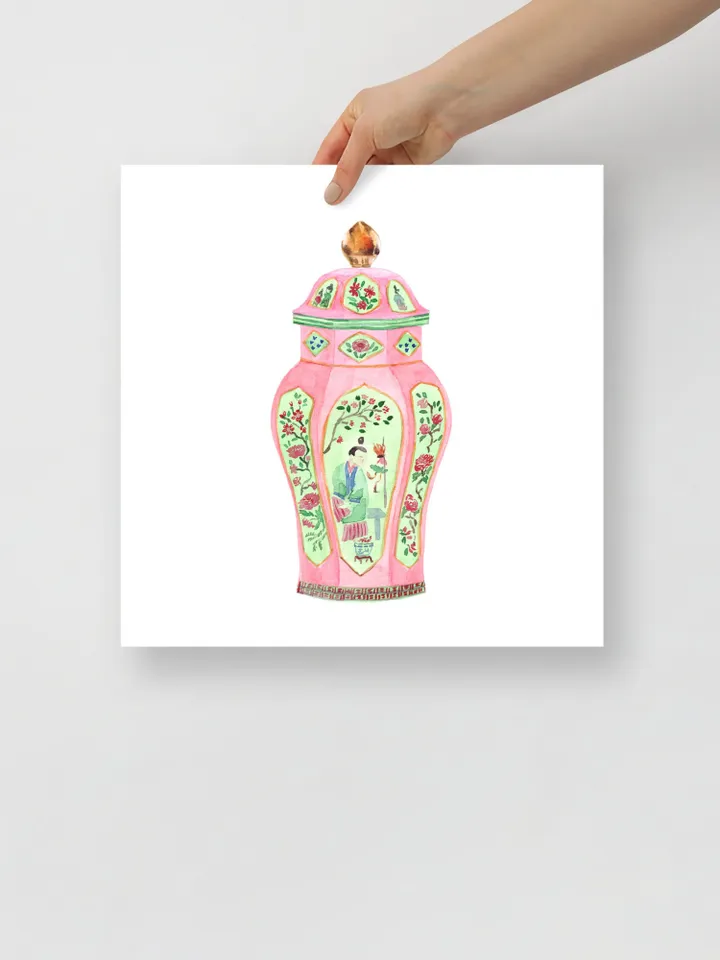 Pink Chinoiserie Ginger Jar Vase Set Of 2 Vintage Living room Wall Art Pagoda Porcelain Vases Apartment Art Print Living Room Wall Art Print