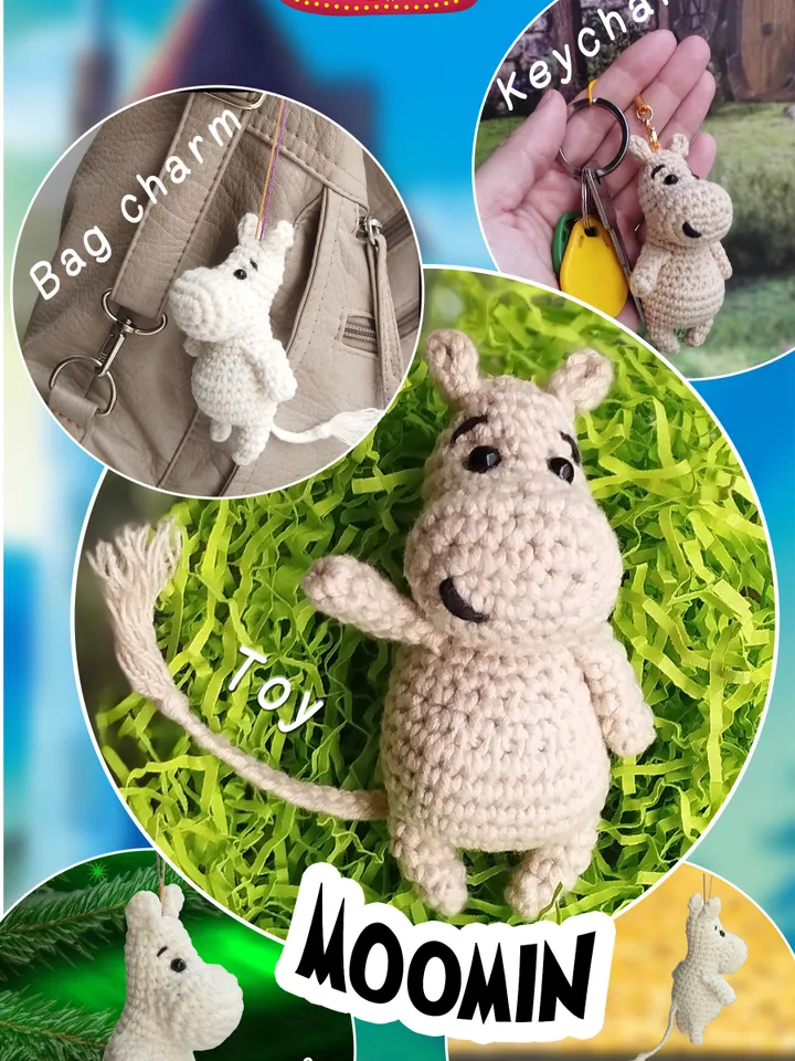PDF PATTERN crochet Moomin soft toy/keychain/bag charm/car accessory/cristmas tree decoration