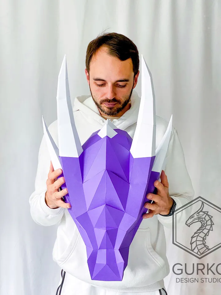 Dragon Mask Papercraft, Digital Template, PDF Download, Gurko, 3D Low Poly Animal Mask, DIY Origami, Pepakura, Paper Mask, DIY Costume