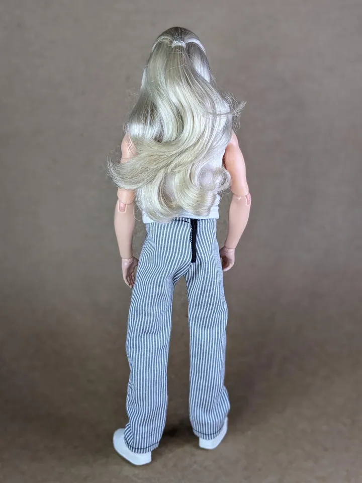 Gray & white striped pants for 12-inch fashion male dolls