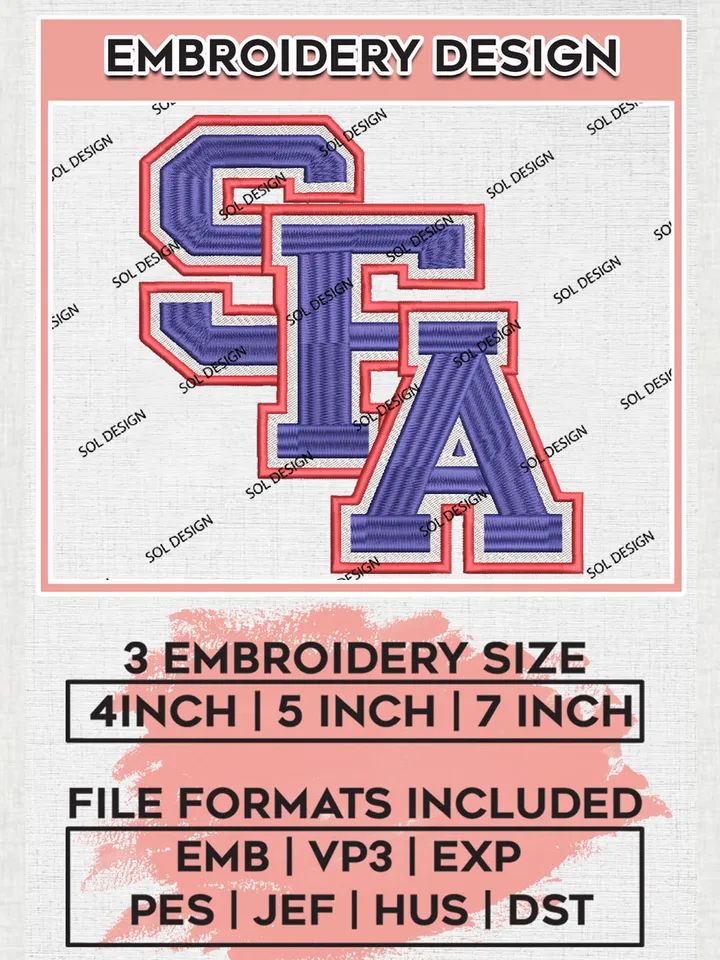 NCAA SFA Football Team Logo Embroidery Design Files, NCAA Stephen F Austin Lumberjacks Machine Embroidery, NCAA Teams, Game Day, 3 sizes, NCAA Machine embroidery designs, Digital Download