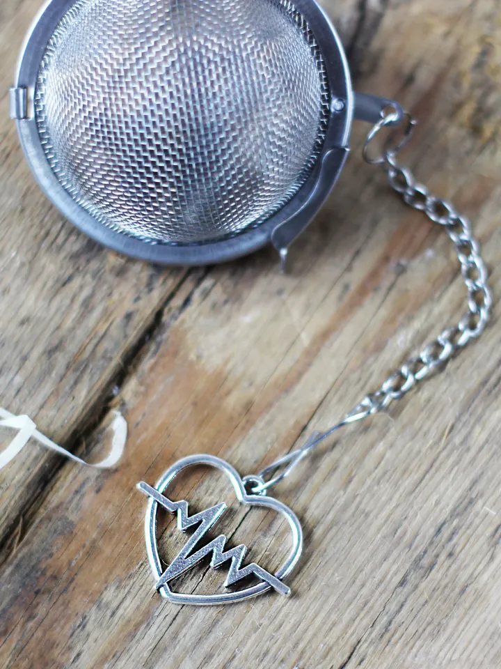 Heart charm tea infuser for herbal tea, Valentines day Tea ball infuser, Tea Strainer ekg pendant, loose leaf tea gift