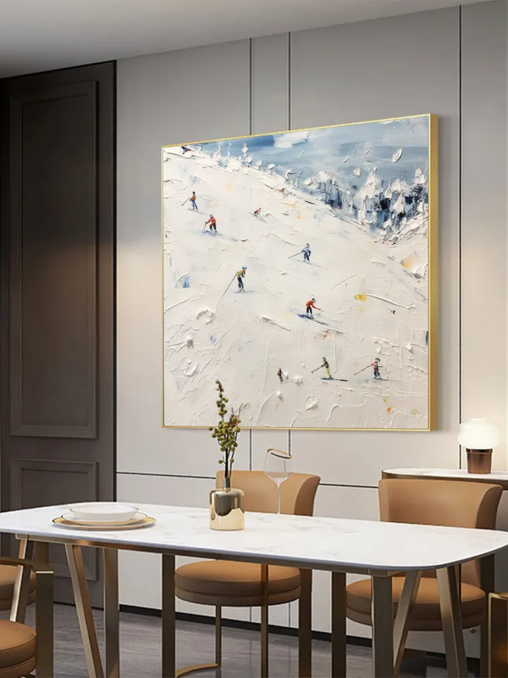 Original Painting on Canvas, Ski Sport Oil Painting, Snow Scene Painting, Large Wall Art, Custom Painting, Home Decor, Living room Wall Art