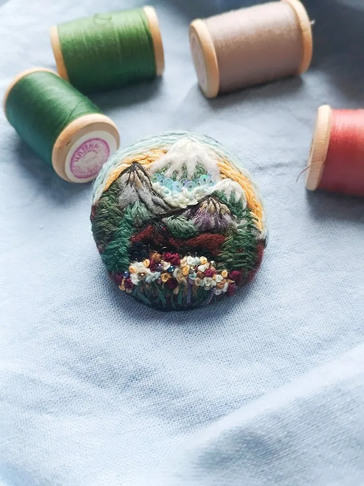 Landscape brooch Tiny landscape Pin Art Gift