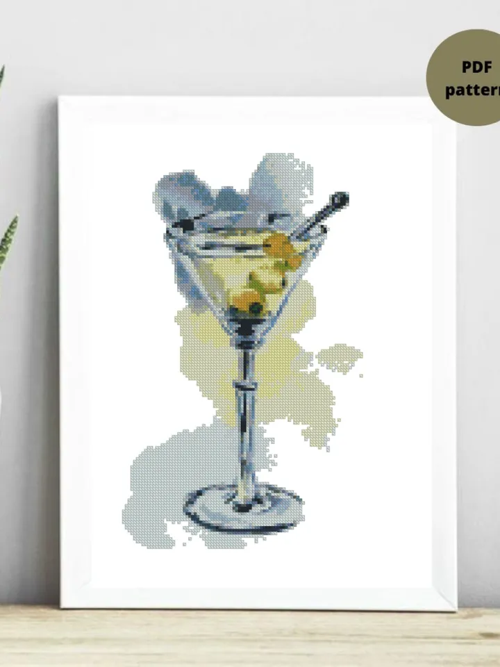 Martini cross stitch pattern, Cocktail cross stitch pattern, Alcohol embroidery, Instant download, Digital PDF