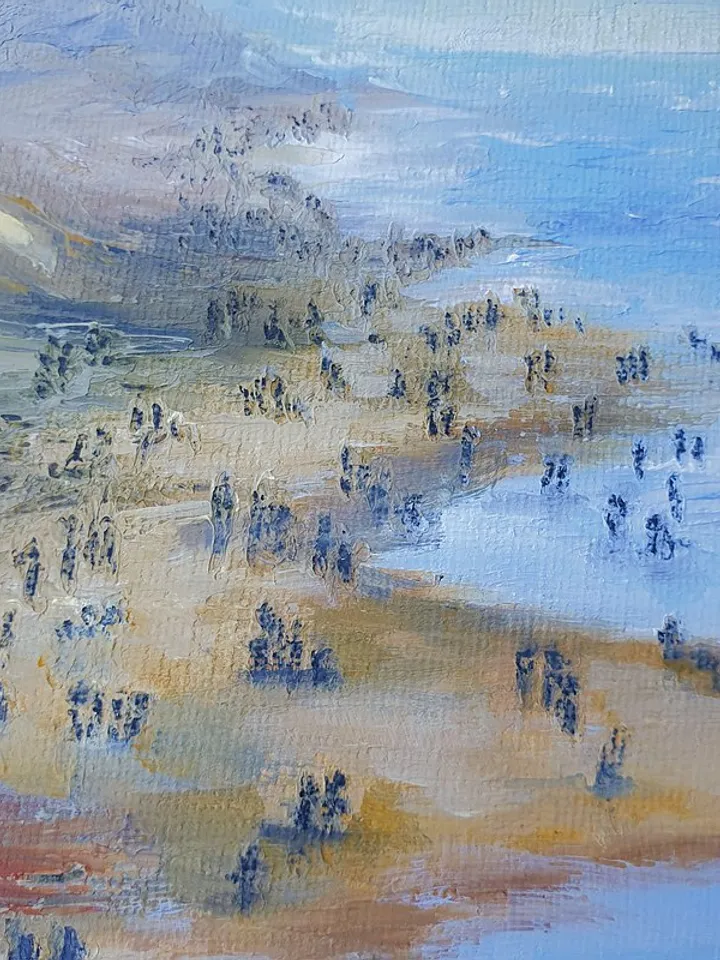 Beach People Painting Seascape Original Art Coastal Wall Art Oil Painting Canvas