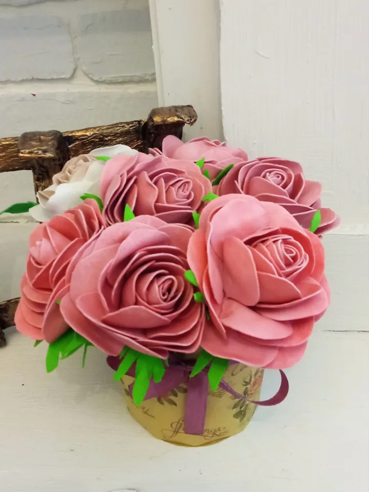Charming handmade pink roses made of foam Birthday gifts Home decor indoor Gifts for her