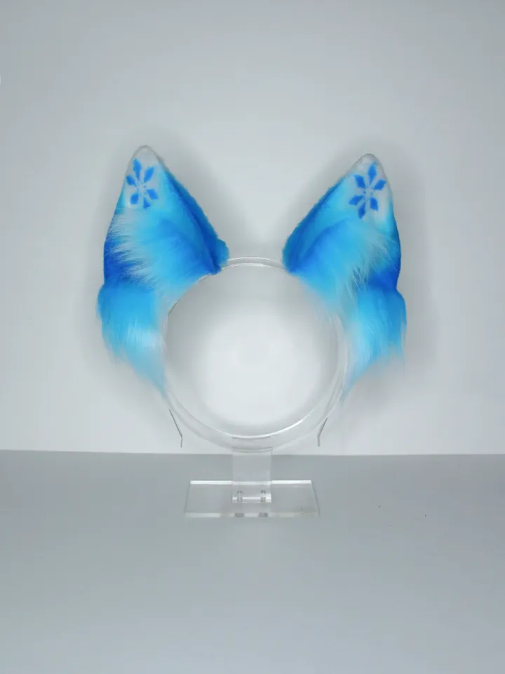 Cryo Genshin Impact faux fur cat ears on headband