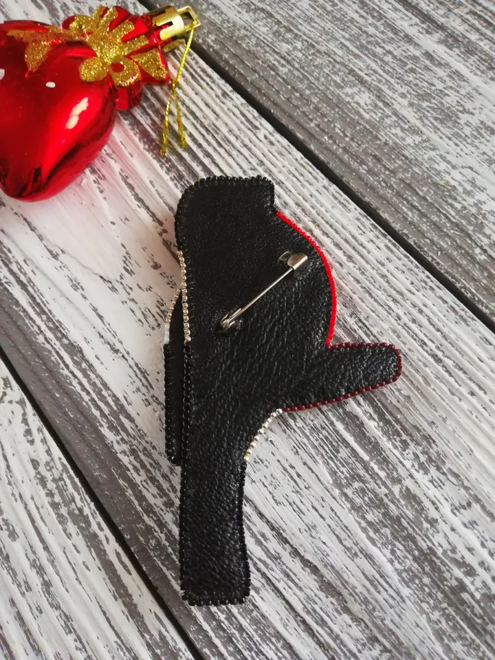 Red Bead Brooch , Embroidered Brooch , Bullfinch Brooch embroidered