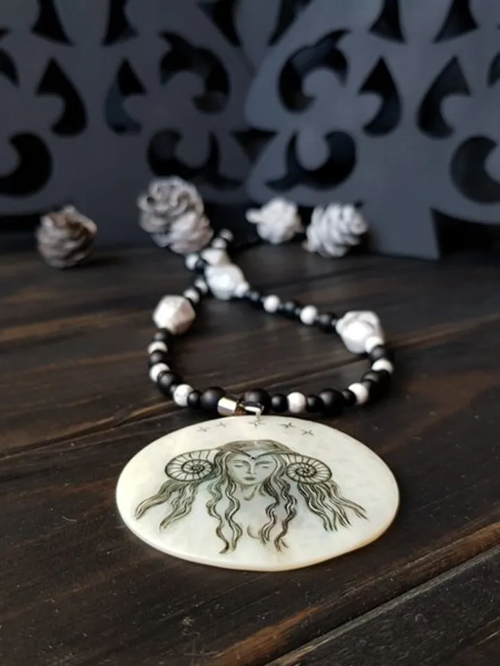 Fairy necklace. Miniature painting of fairy on mother of pearl pendant