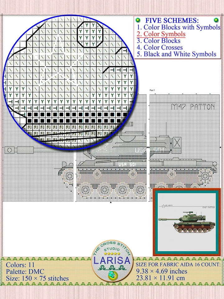 M47 Patton Cross Stitch Pattern | Patton Tank Chart | American War Machine